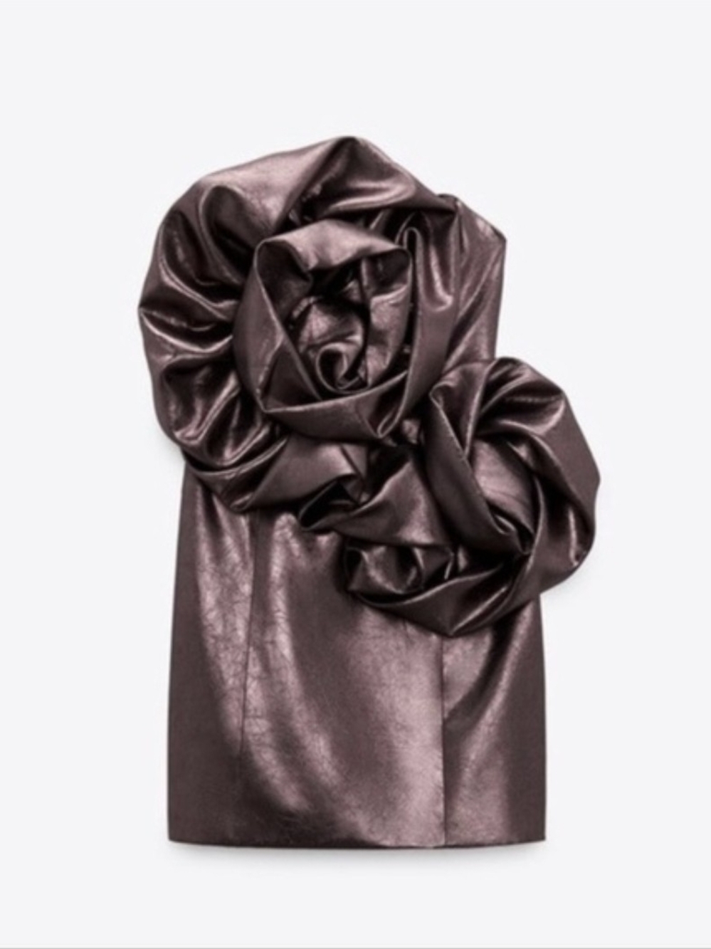 Zara Metallic Plum Rose-Embellished Dress NWT